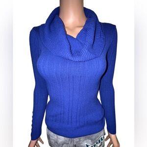 It’s Our Time Blue Ribbed Knit Cowl Neck Sweater | Long Sleeve